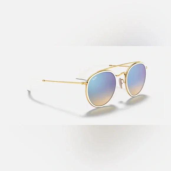 NWOT Ray-Ban Gold Frame Sunglasses with Blue Lenses - Picture 4 of 8